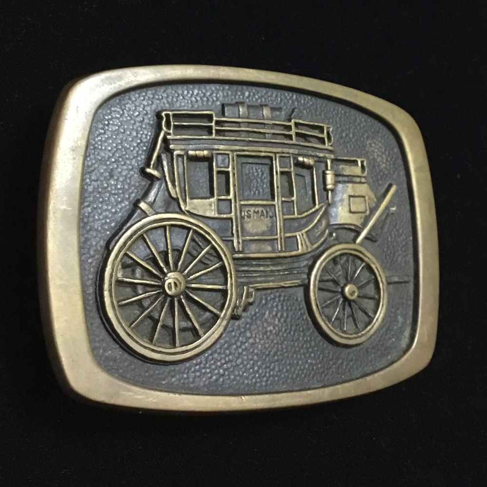 👕 Vintage  Brass BTS Mail Wagon Belt Buckle - Picture 4 of 5